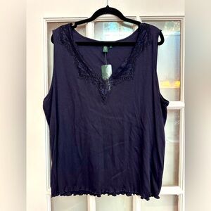Lauren Ralph Lauren Dark Navy Lace Women's Tank Top Camisole Plus Size 3X NWT